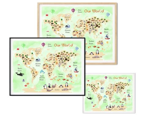 Printable World Map Kids World Map nursery Prints Beige - Etsy