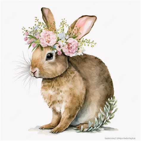 Premium Photo A Painting Of A Bunny Wearing A Flower Crown