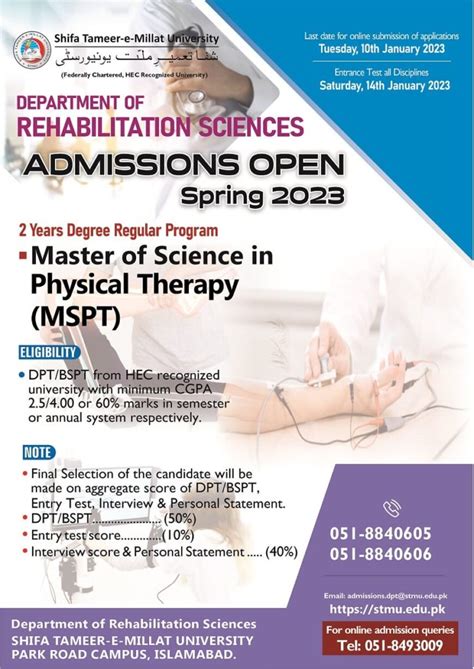 Mspt Master Of Science In Physical Therapy Shifa Tameer E Millat