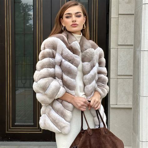 Winter Natural Rex Rabbit Fur Coat Women Short Fur Jackets Chinchilla