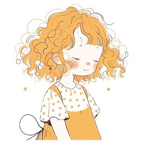 Premium Photo Illustration Of A Girl With Curly Hair And A Polka Dot Dress Generative Ai