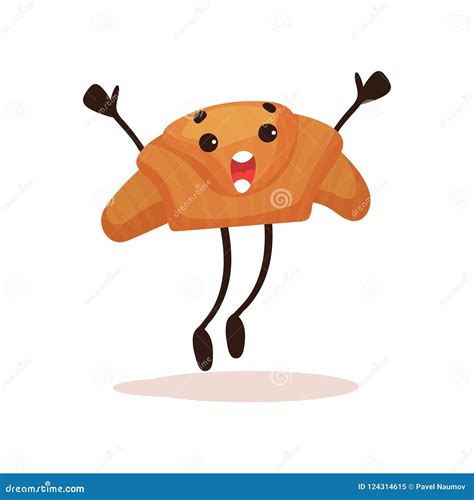 Cute Croissant Cartoon Character Crossiant Mascot Funny Positive And