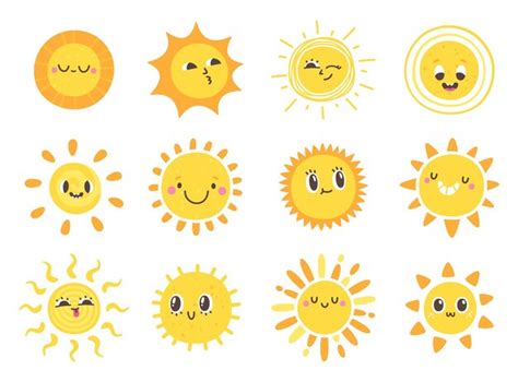 Premium Vector Sun Emoji Cute Smiling Winking Suns With Funny Faces