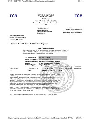 Fillable Online FCC OET TCB Form 731 Grant Of Equipment Authorization