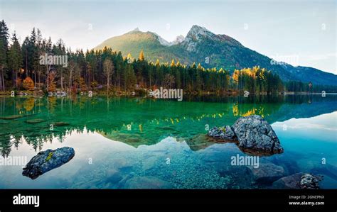 Exciting Autumn View Of Hintersee Lake Amazing Morning Panorama Of