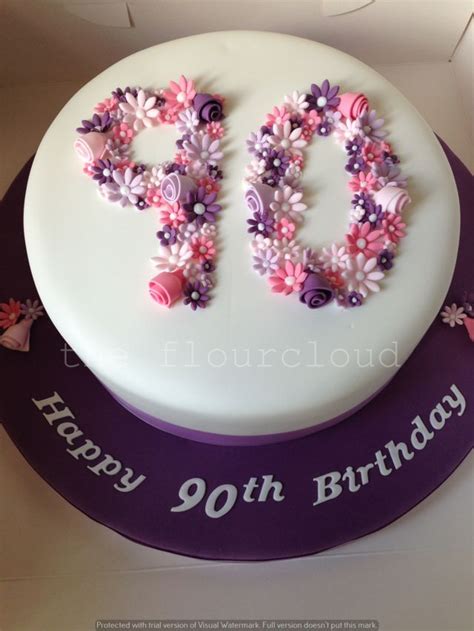 Delicate Pink Purple And White Flowers On This 90th Birthday Cake 90th Birthday Cakes 60th