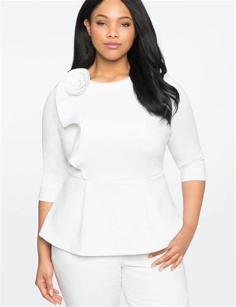 Rosette Ruffle Peplum Top Womens Plus Size Tops Eloquii Peplum