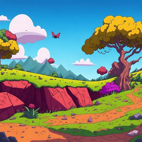 Premium AI Image | 2D cartoon background and nature hill mountain