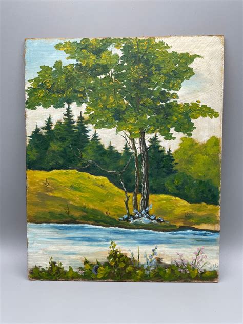 Vintage Original Painting of Tree on the River Bank Artist Unknown ...