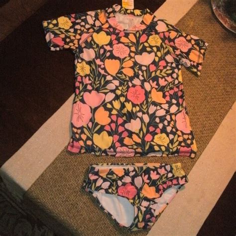 Sunshine Swing Swim Nwt Piece Swimsuit Short Sleeve Rash Guard Top Matching Bikini Bottom