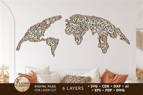 World Map Multilayer Laser Cut Files For Laser Cut Wood Cricut Cnc