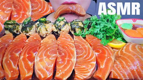 Asmr Soy Sauce Marinated Raw Salmon Eating Sounds Linh Asmr Youtube