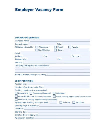 Free Vacancy Form Samples In Pdf Ms Word