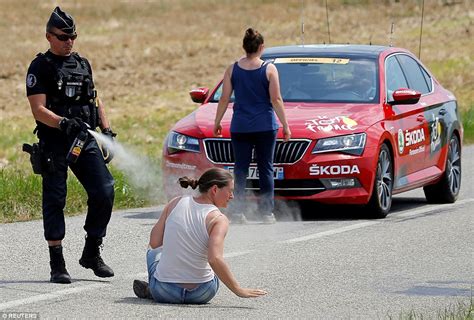 Tour De France Stopped By Farmers Strike With Police Firing Tear Gas Daily Mail Online