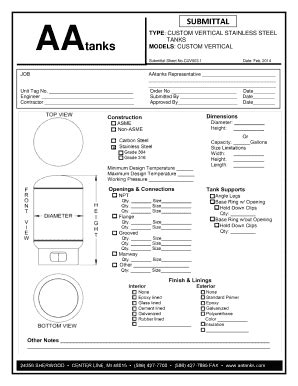 Fillable Online Submittal Aa Tanks Type Custom Vertical Stainless