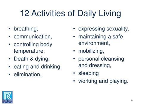 12 Activities Of Daily Living Assessment Tool