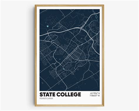 State College Map Print, Penn State Wall Art, State College ...