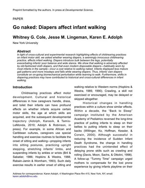 Pdf Go Naked Diapers Affect Infant Walkingpaper Go Naked Diapers