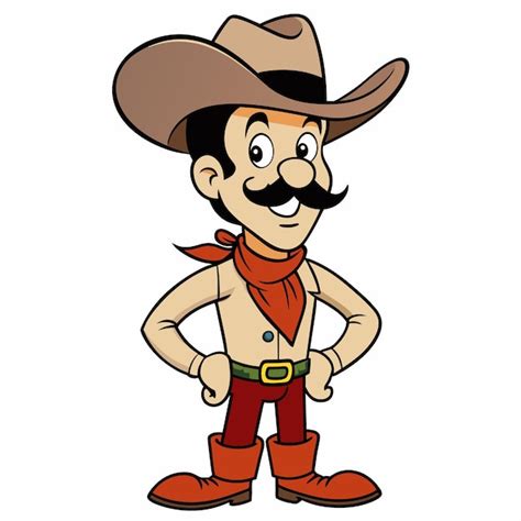 Una Caricatura De Un Vaquero Con Bigote Y Sombrero De Vaquero Vector