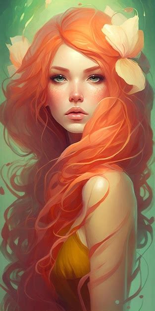 Premium Ai Image Woman With Long Red Hair And A Flower In Her Hair Generative Ai