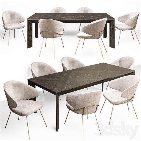 Eichholtz Tremont Table And Kinley Chair Set Table Chair 3D Model