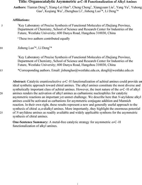 Organocatalytic Asymmetric C H Functionalization Of Alkyl Amines