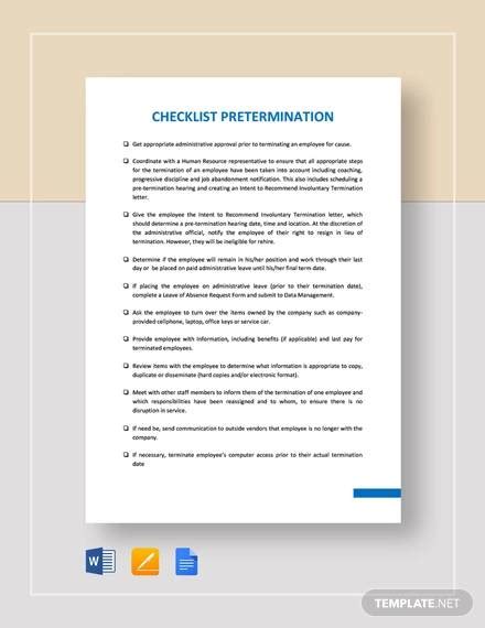 Free 13 Termination Checklist Samples And Templates In Ms Word Excel