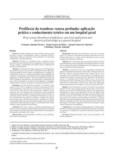 Profilaxia Da Trombose Venosa Profunda Aplica O Pr Tica Scielo