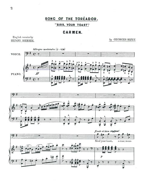 Carmen (Toreador Song) (transposed e minor) English only – Classical ...