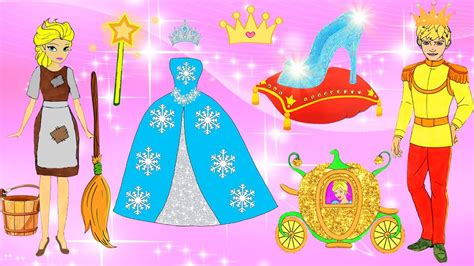 Paper Dolls Dress Up Cinderella Elsa Costumes Dresses Quiet Book Papercrafts Youtube