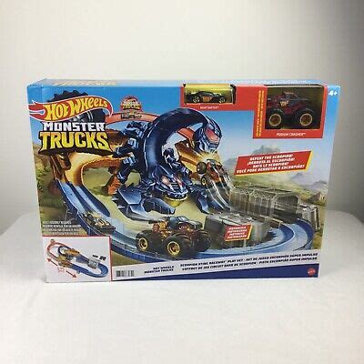 Hot Wheels Monster Trucks Scorpion Sting Raceway Set Motorized Launcher