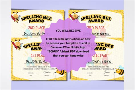 Spelling Bee Award Certificate Template