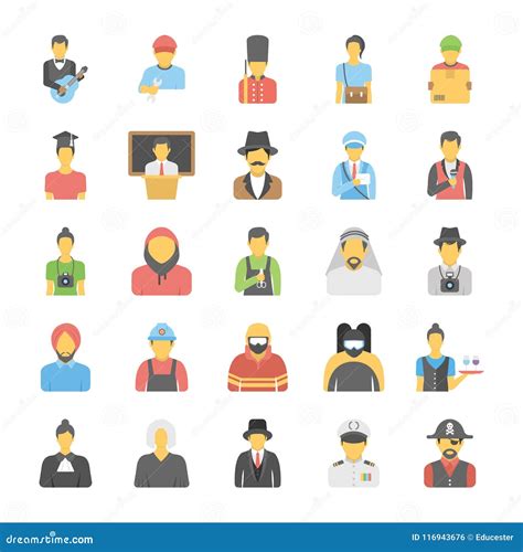 Professions Avatar Flat Vector Icons Set Stock Illustration