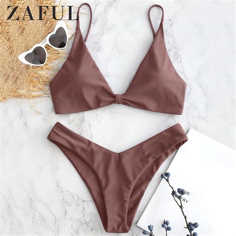 ZAFUL Knotted Low Rise Cami Bikini Set Women Low Waisted Two Pieces