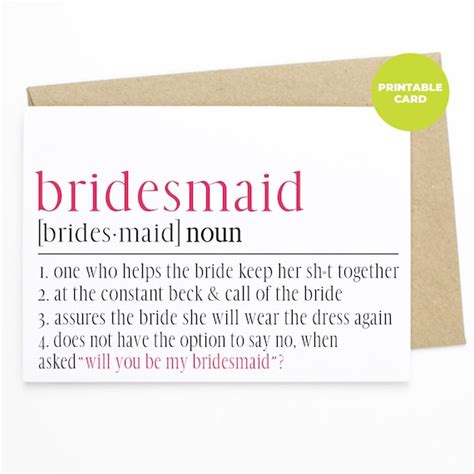 Printable Funny Bridesmaid Proposal Card Bridesmaid Etsy