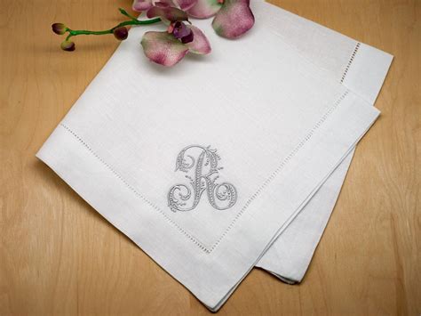 Set Of Monogrammed Linen Dinner Napkins W Initial Font V