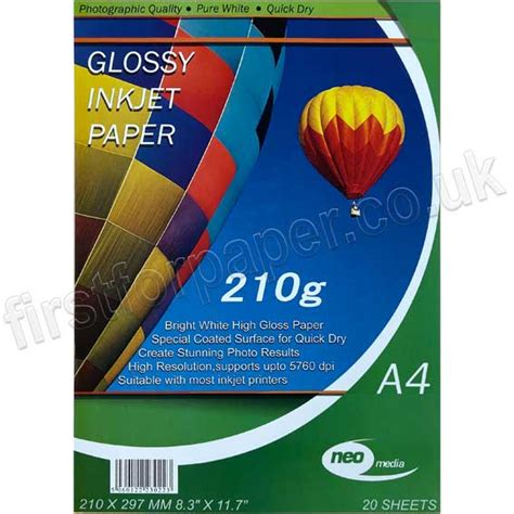 Glossy Inkjet Paper 210gsm A4 20 Sheets First For Paper