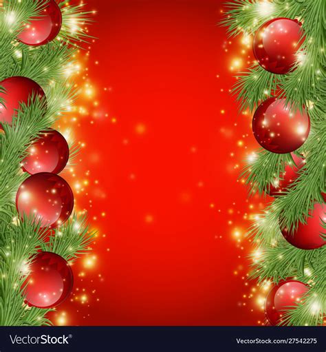 Red shiny background with christmas decorations Vector Image