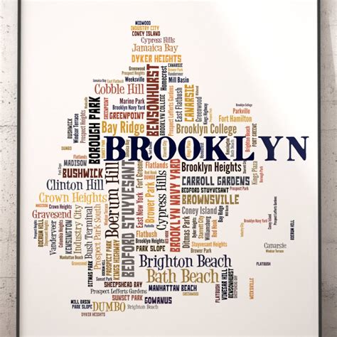 Brooklyn Map Art, Brooklyn Art Print, Brooklyn Neighborhood Art Print ...