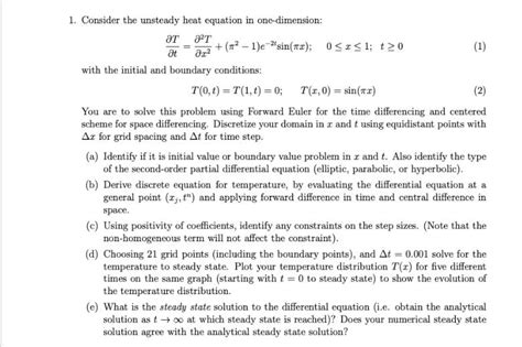 1 Consider The Unsteady Heat Equation In