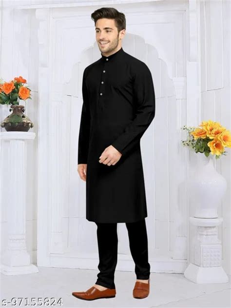 Plain Cotton Mens Black Kurta Pajama Set At Rs 265set In Surat Id