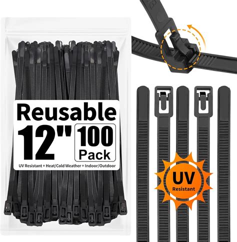 Reusable Zip Ties 12 Inch Heavy Duty 100 Packs Releasable Zip Tie Round