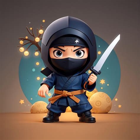 Lindo ninja con shuriken dibujos animados icono vectorial ilustración