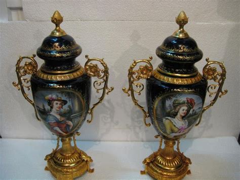 A Pair Of Antique European Portrait Vases Porcelain For Sale