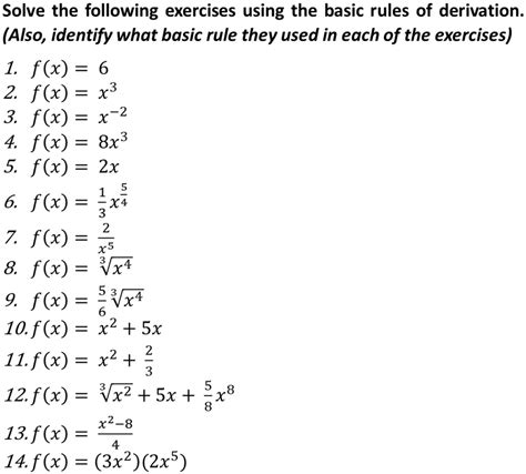 SOLVED Derivatives Using The Derivation Rules Solve The Following