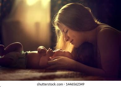 Portrait Mother Babies Nude On Black Stock Photo Shutterstock