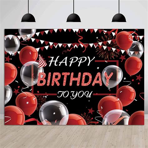 Red And Black Happy Birthday Photography Backdrop Balloon Confetti