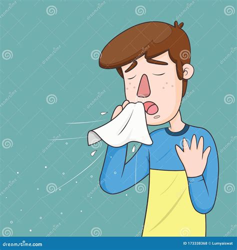 Man With Sneezing With Spray And Small Drops Vector Stock Vector