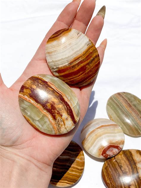 Banded Calcite Palm Stone Medium Unearthed Crystals