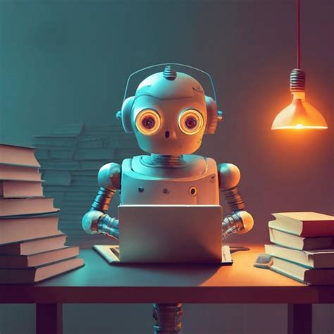 Premium Photo Humanoid Robot Working With Laptop Conceptual Illustration